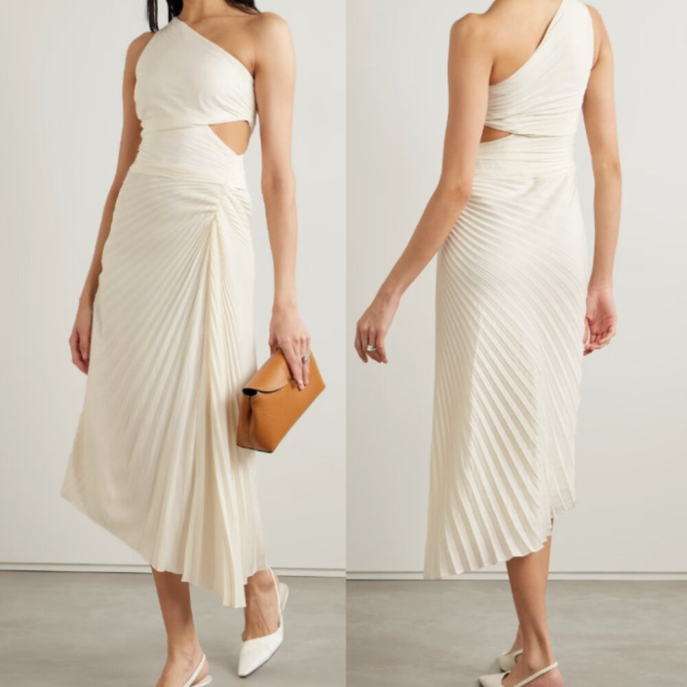 A.L.C. Dahlia one-shoulder cutout pleated crepe maxi dress Whisper White 10 $695